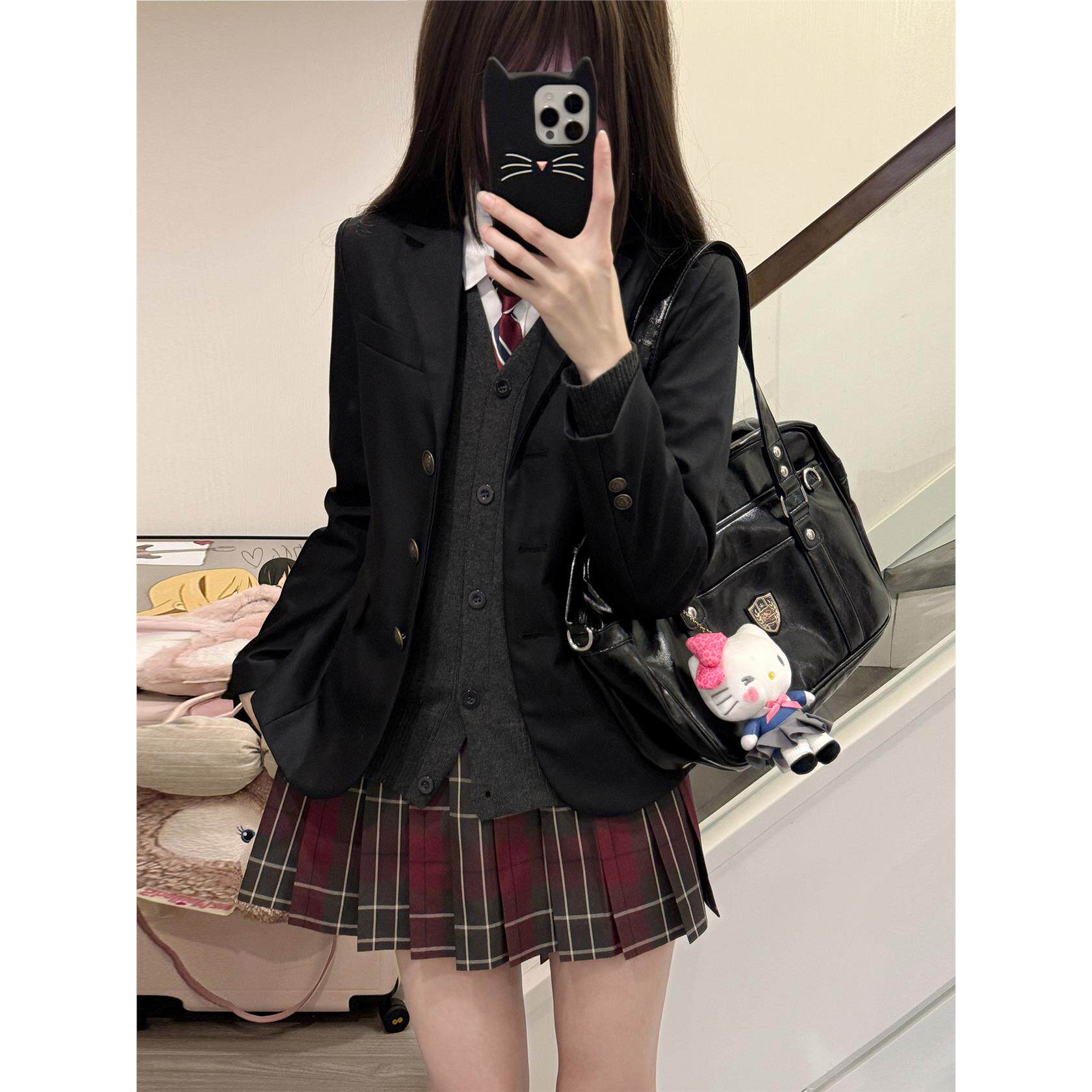 校供感jk制服西装外套女日系正版学院风收腰黑色西服套装叠穿秋冬