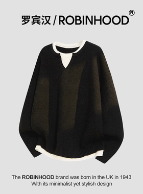 罗宾汉/ROBINHOOD高级感男装男士打底衫毛衣美式休闲假两件针织衫