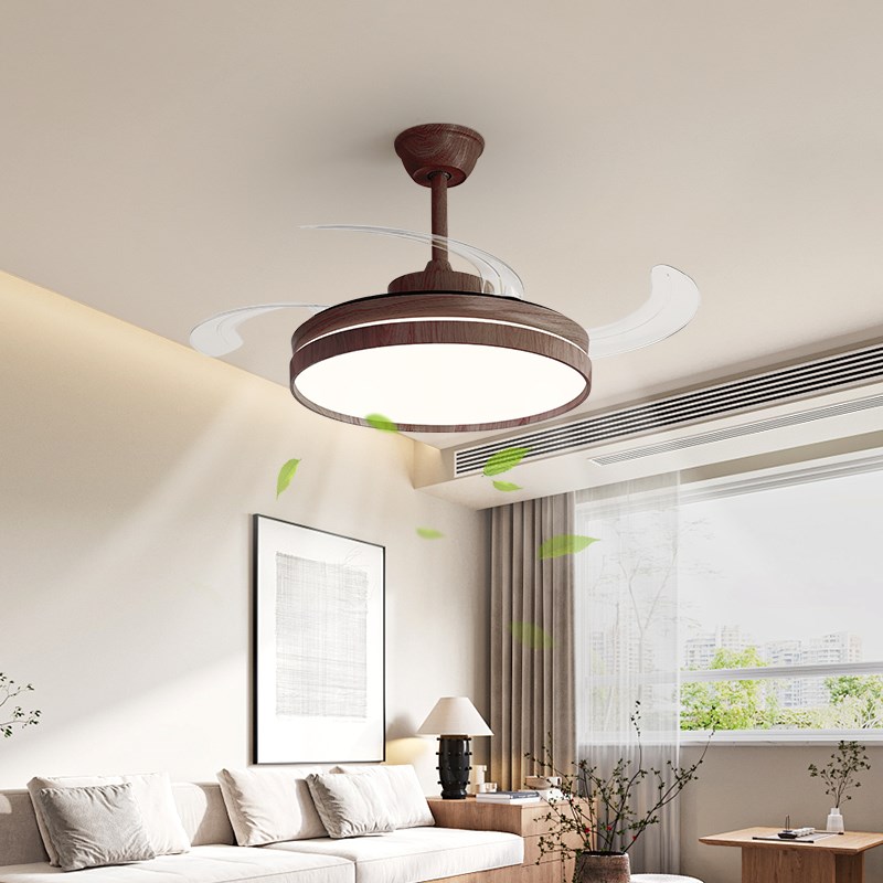 风扇灯隐形吊扇灯胡桃木色中古侘寂风静音护眼木纹餐厅卧室客厅灯