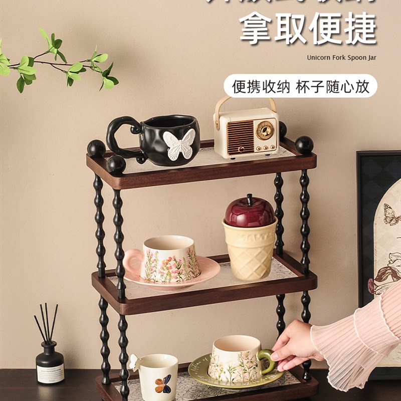 杯架餐桌桌面茶杯咖啡杯水杯杯子展示架实木收纳架子餐边柜置物架