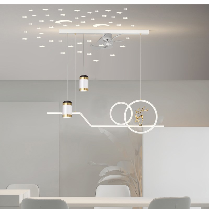 吊灯餐厅灯直流变频风扇灯吊扇一体家用灯具离线智能语音LED灯具