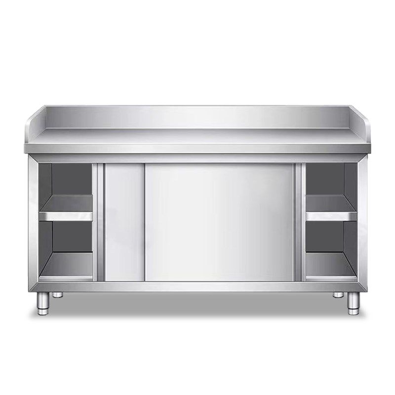 304不锈钢工作台围边厨房酒店推拉门操作打荷台家商用收纳储物柜