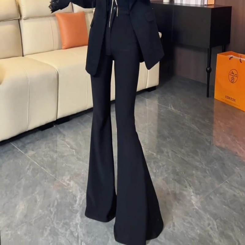 大喇叭裤女2025新款黑色西装裤子高腰修身显瘦垂感休闲拖地长裤子