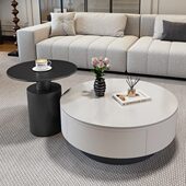 网红极简客厅家用岩高级简约现代圆形小户型茶桌轻奢组合茶几感板