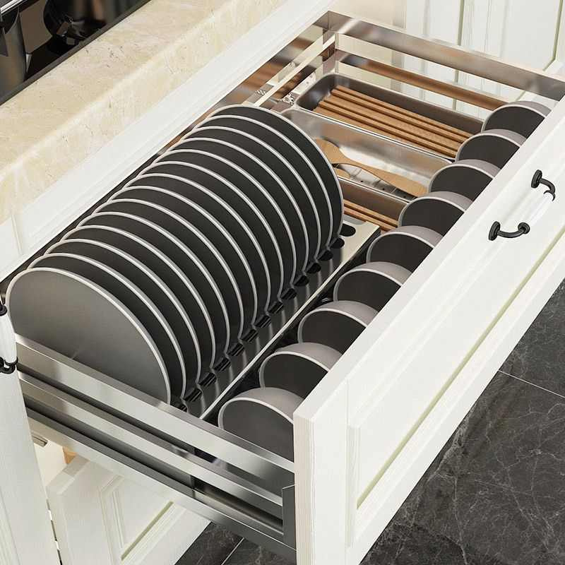 拉篮厨房b橱柜双层抽屉式碗架304不锈钢厨柜抽拉碗碟盘碗篮