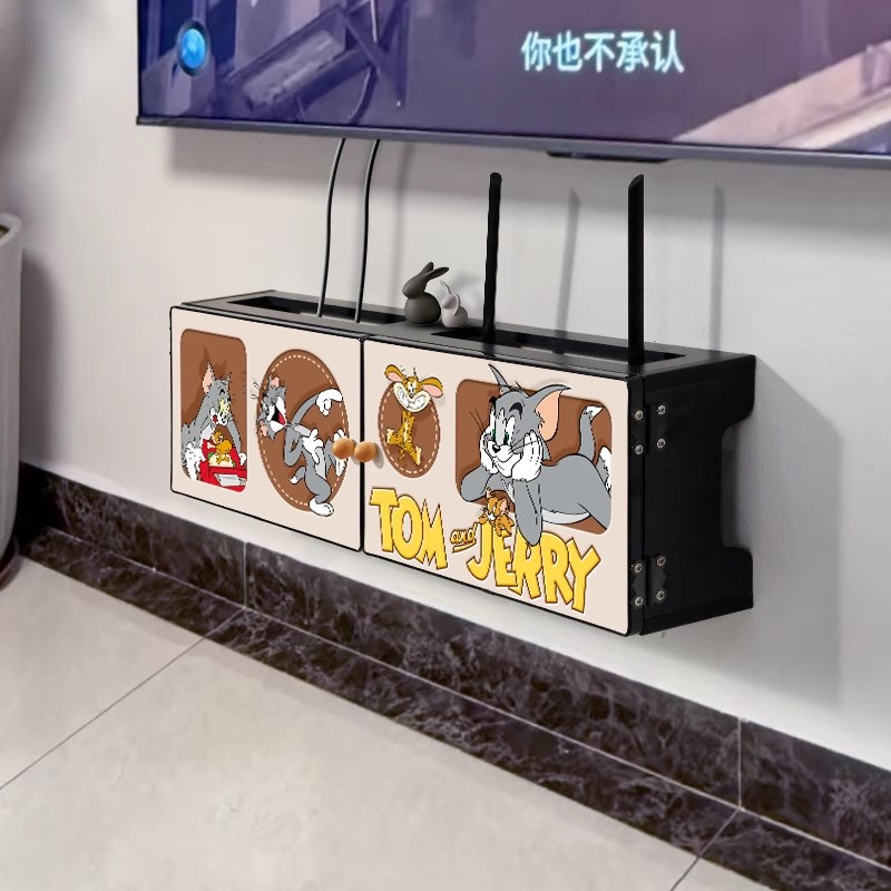 猫和老鼠wifi无线 线路由器收纳盒壁挂式免打孔置物架遮挡插排固