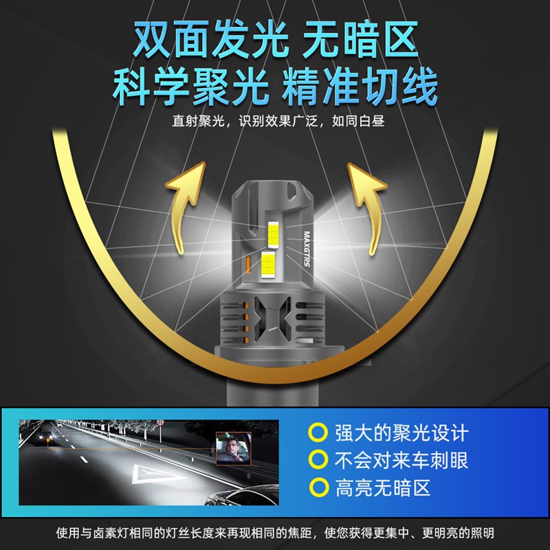 新款DC10-60V摩托车超亮强光H4三爪LED远近光大灯泡踏板车改装