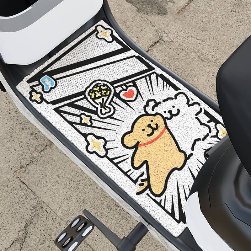 可爱线条小狗卡通创意丝圈电动车脚垫摩托车踏板通用自由剪裁防滑