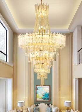 欧式复式楼大吊灯别墅客厅水晶灯现代简约吊灯中空楼中楼X灯91484