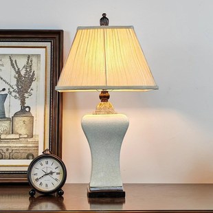 乡村客厅陶瓷台灯别墅大u台灯裂纹做旧复古床头灯酒店台灯家用