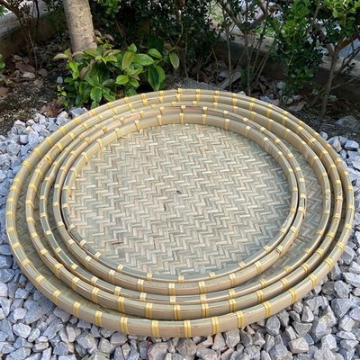 竹筛子手工簸箕竹编制品竹匾晒干C货农家用大号圆筲簸箕装饰晾晒