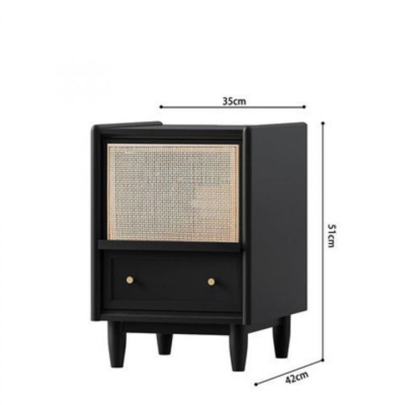 ZZZ现代简约头柜实日式带灯一床体F边柜小型卧室藤木编收纳抽床屉