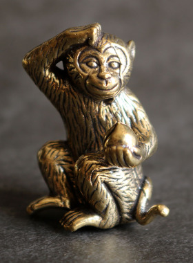 复古小铜b器摆件纯黄铜生肖猴子家居桌面茶宠装饰礼品工艺品全铜