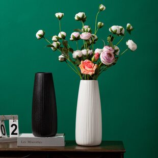 鲜花高感摆件家居饰品30高级水养黑白花瓶黑色cm插花陶瓷花器客厅