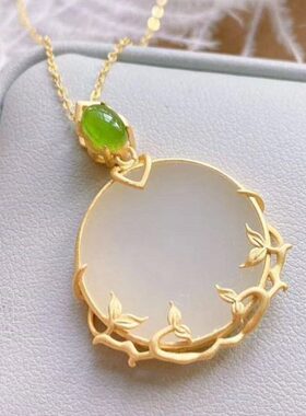 牌梅花碧玉复古圆上新沙金玉扣头白古风枝故宫质感吉祥吊坠磨砂