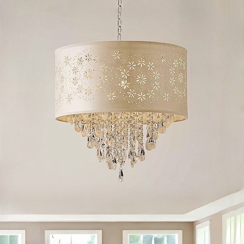 SY温馨花影水晶吊灯轻t奢欧法式现代柔光罩公主女儿房间卧室灯