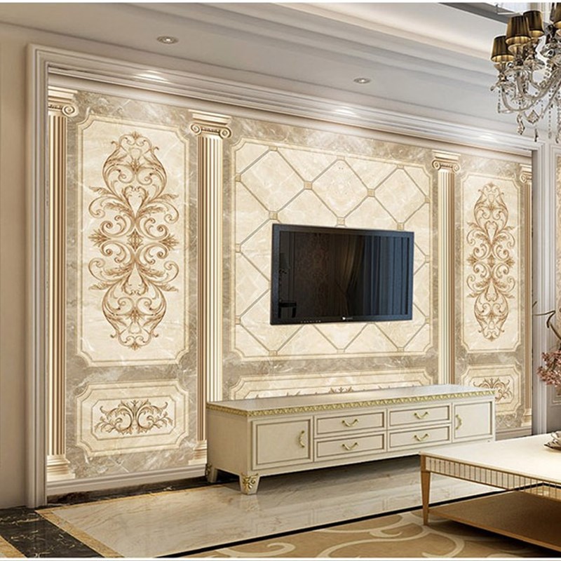 X0782罗马柱背景墙3d白y色立体欧式16D金色雕花护板背景墙