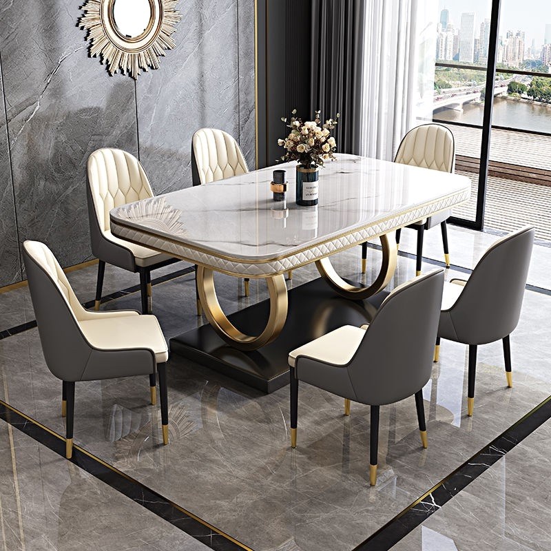 亮光岩板餐桌椅组合家用大小户型现代简约轻奢高端长方.形吃饭桌