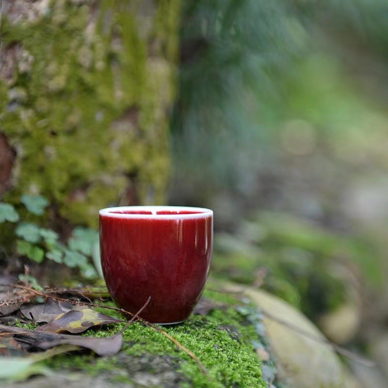 郎窑红釉女男主人专用杯斗笠杯功夫茶杯茶漏单个T杯子陶瓷酒杯茶