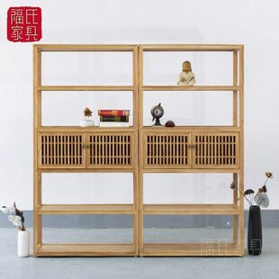 老榆木免漆多宝阁储物柜实木书柜格博古架书架置物架禅意新中式架
