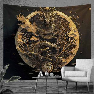 画布背景墙装饰龙中式房间挂布国风墙布高级卧室床背景布艺术头感