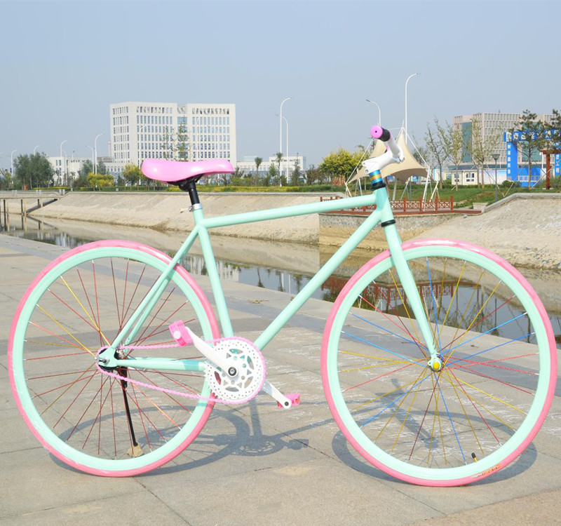 死飞自行车男款女式轻便小学生成年人倒刹骑荧光R彩色覆古公路单