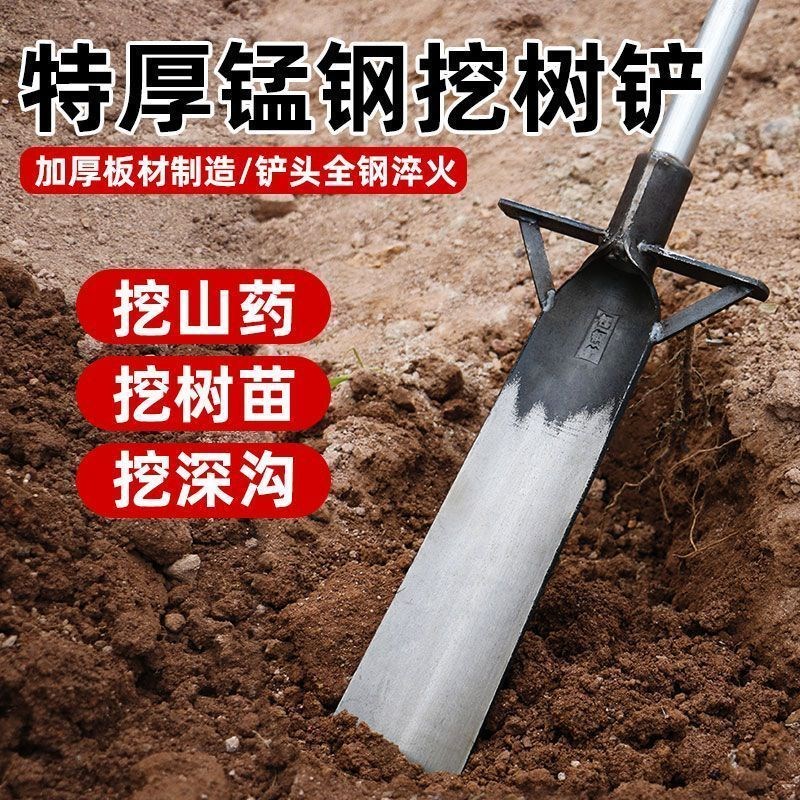 纯手工锻打铁锹锰l钢铲子洛阳铁锹锰钢挖树铲农用挖土起苗树根铁