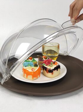 带盖酒店塑料托盘圆形上菜透明盖端传菜托盘商用防滑餐厅防尘罩菜