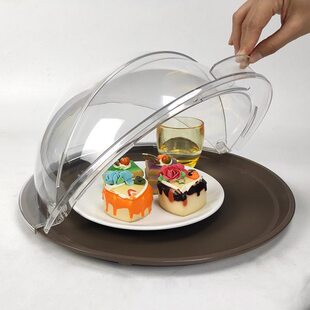 带盖酒店塑料托盘圆形上菜透明盖端传菜托盘商用防滑餐厅防尘罩菜