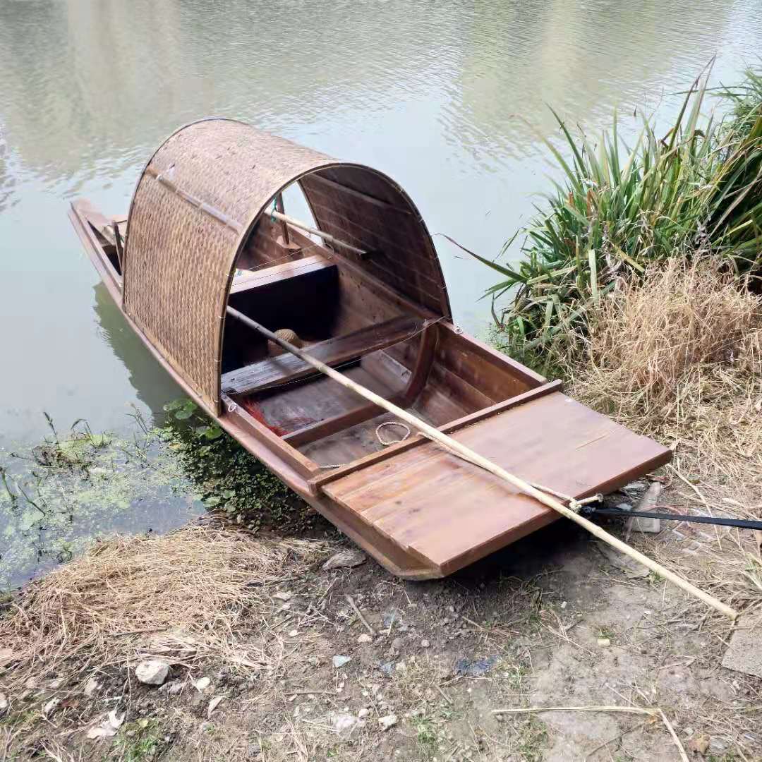 彷古乌篷船木船渔船景观实木y水上餐饮装饰乌蓬户外道具小木船