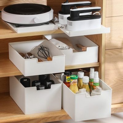 厨房伸缩拉篮带滑轨收纳盒橱柜抽屉式收纳筐多功能免打孔储物篮子