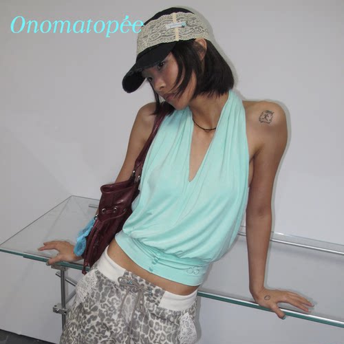 OTPe*薄荷绿V领挂脖露背背心吊带