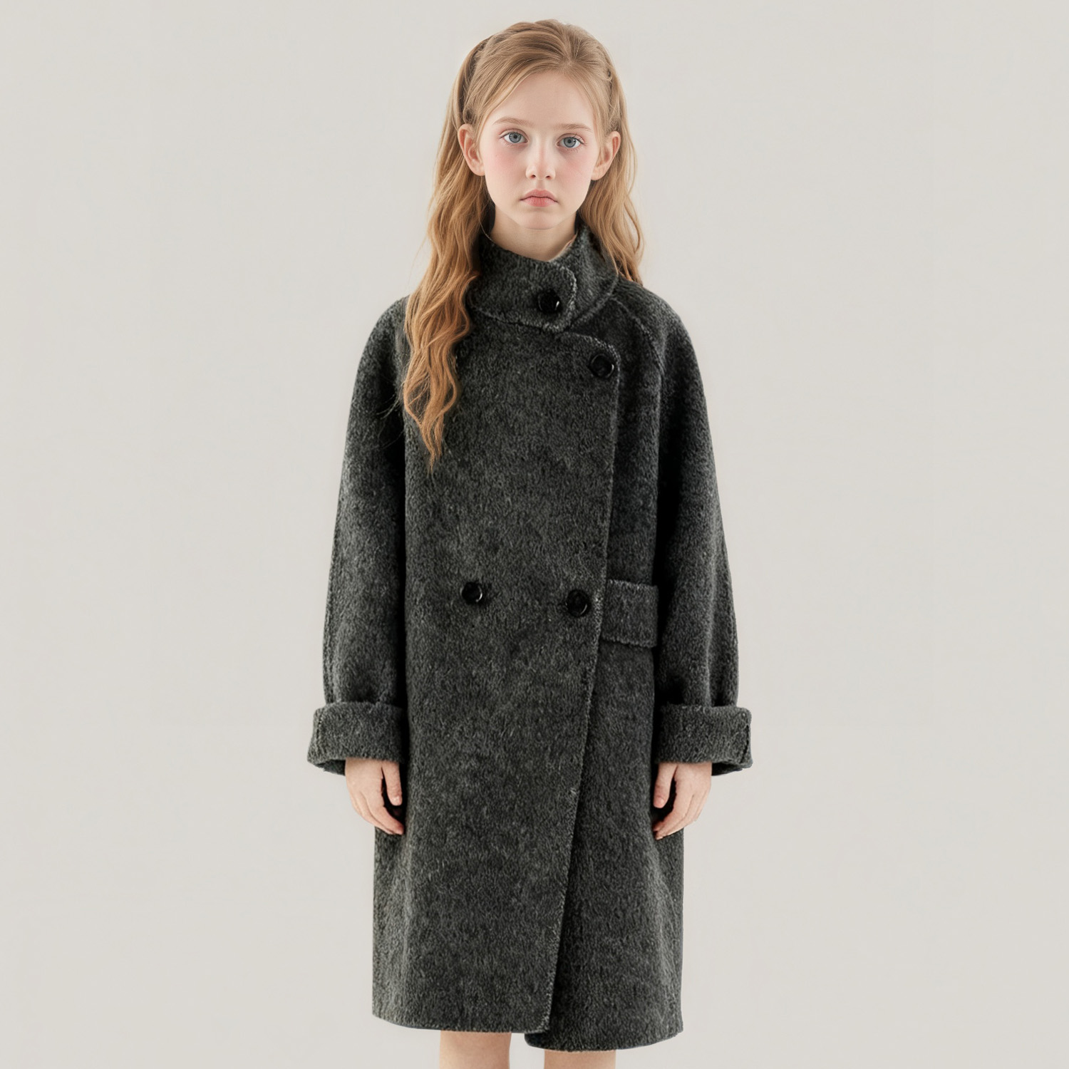 萌校长女童双面全羊毛大衣