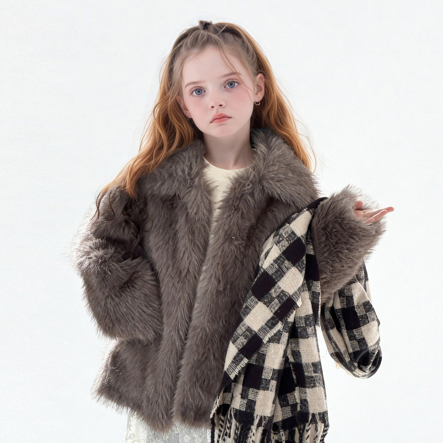 萌校长儿童仿狐狸毛外套