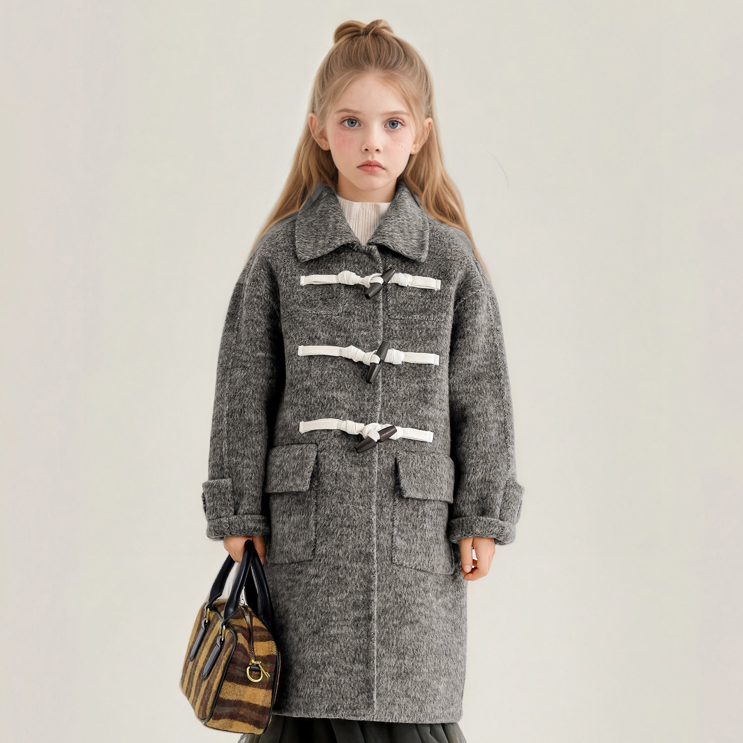 萌校长女童毛呢外套中长款