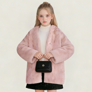 萌校长女童皮草外套2026新款女宝大衣毛绒皮毛一体中长款加厚冬装