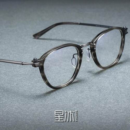 覆古超轻手工板材眼镜框男款近视大脸纯钛方形变色女款锁形工业风