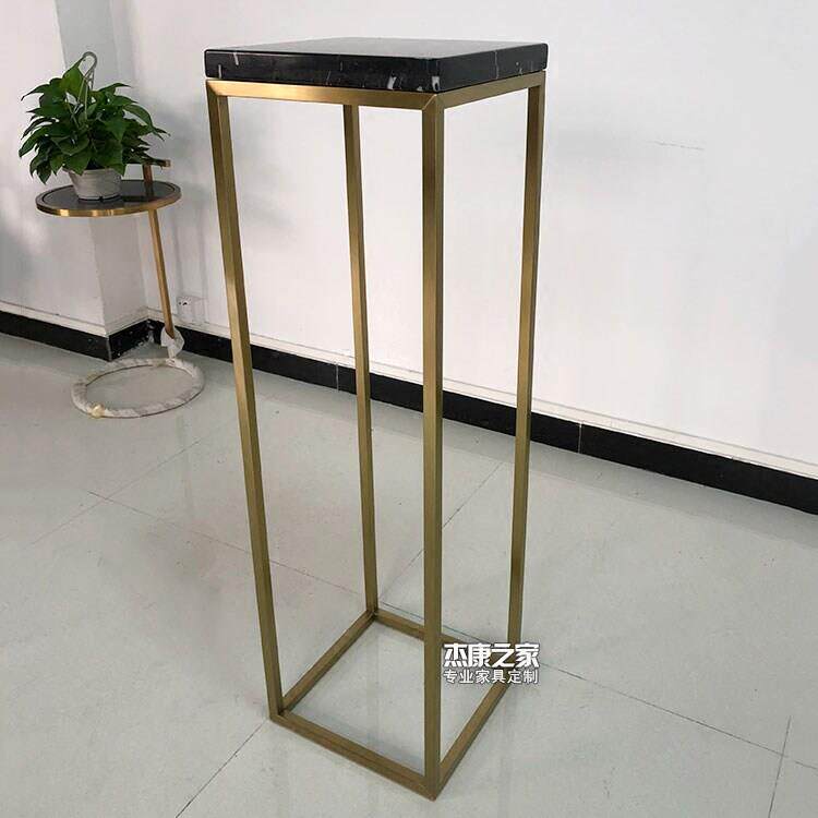 现代简约ins不锈钢玫瑰金花几落地花架北欧大理石雕塑台装饰架子