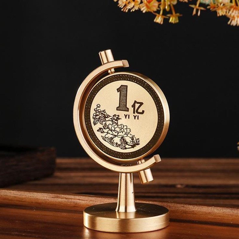 【黄铜一亿小目标l】旋转地球仪转转车载办公桌摆件解压创意礼品L