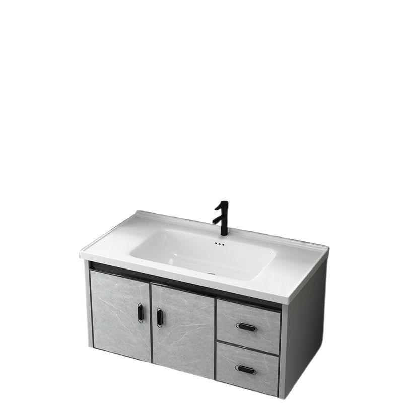 脸池陶瓷盆一f体台岩板洗漱加厚铝太空组合小户型浴室柜卫生间简