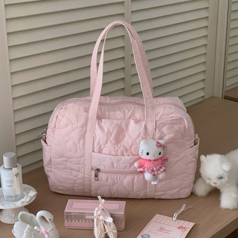 粉色旅行包女大容量手提行u李包轻便健身包运动包收纳包短途旅行