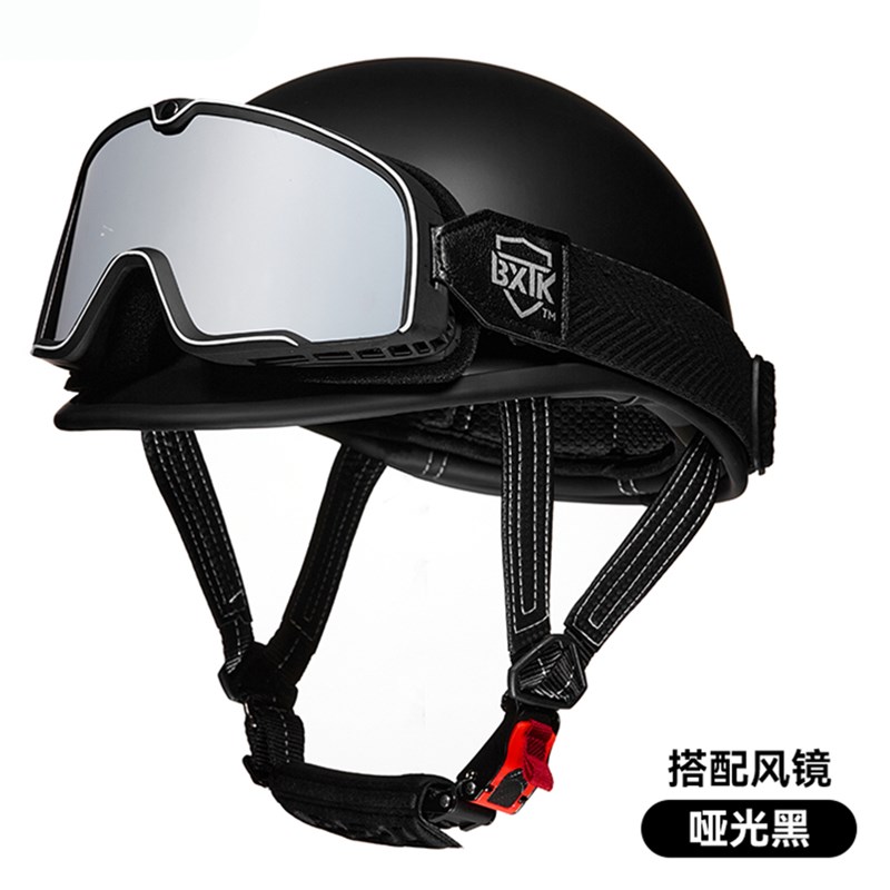 覆古摩托车半头盔男子和女子摩托车头盔自行车勺头盔哈雷电动安全