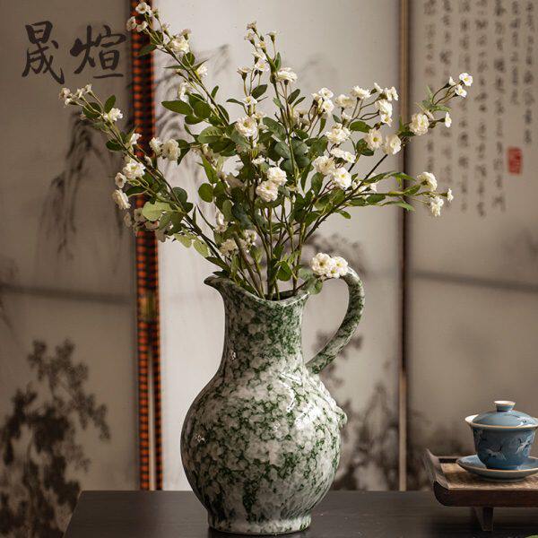 复古水培花器飘花乡村风客厅装饰品小口大肚陶瓷花瓶插花干花摆件