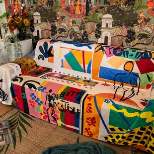 个性盖毯防尘加绒马盖布午休盖沙发巾蒂斯毛毯腿坐垫沙发抽象艺术