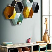 钻石大几何墙壁装 饰挂件创意简约现代铁艺收纳风卧室客厅置物架匠