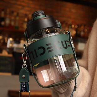 大容量玻璃杯1500ml耐高温带吸管水杯男士高档运动V女学生户外杯