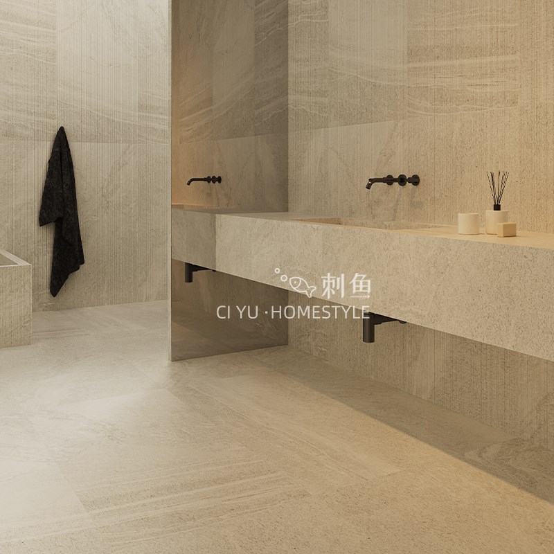 意式质感面砂岩瓷砖卫生间拉槽墙砖别I墅客厅地砖酒店民宿地板砖