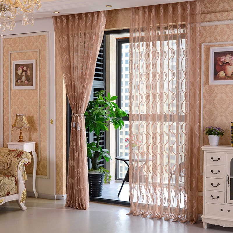 现代简约咖啡色窗帘布料成品客厅卧室阳I台落地窗定做欧式加厚纱