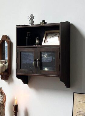 闻森家居法式复古壁柜置物架木客厅装饰收纳小型墙上储物壁挂吊柜