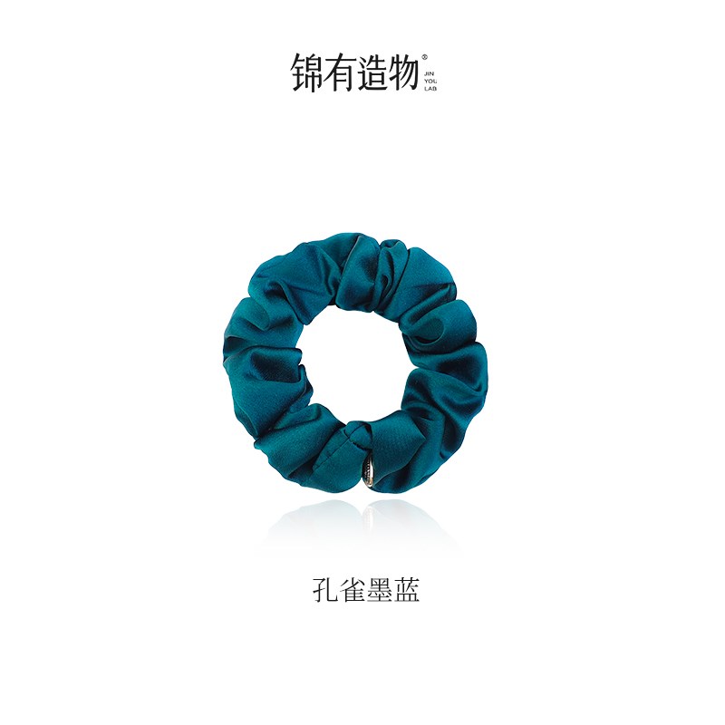 孔雀墨蓝 巨好看大肠真丝发圈女高级感洋派时尚丸V子头花高端发圈